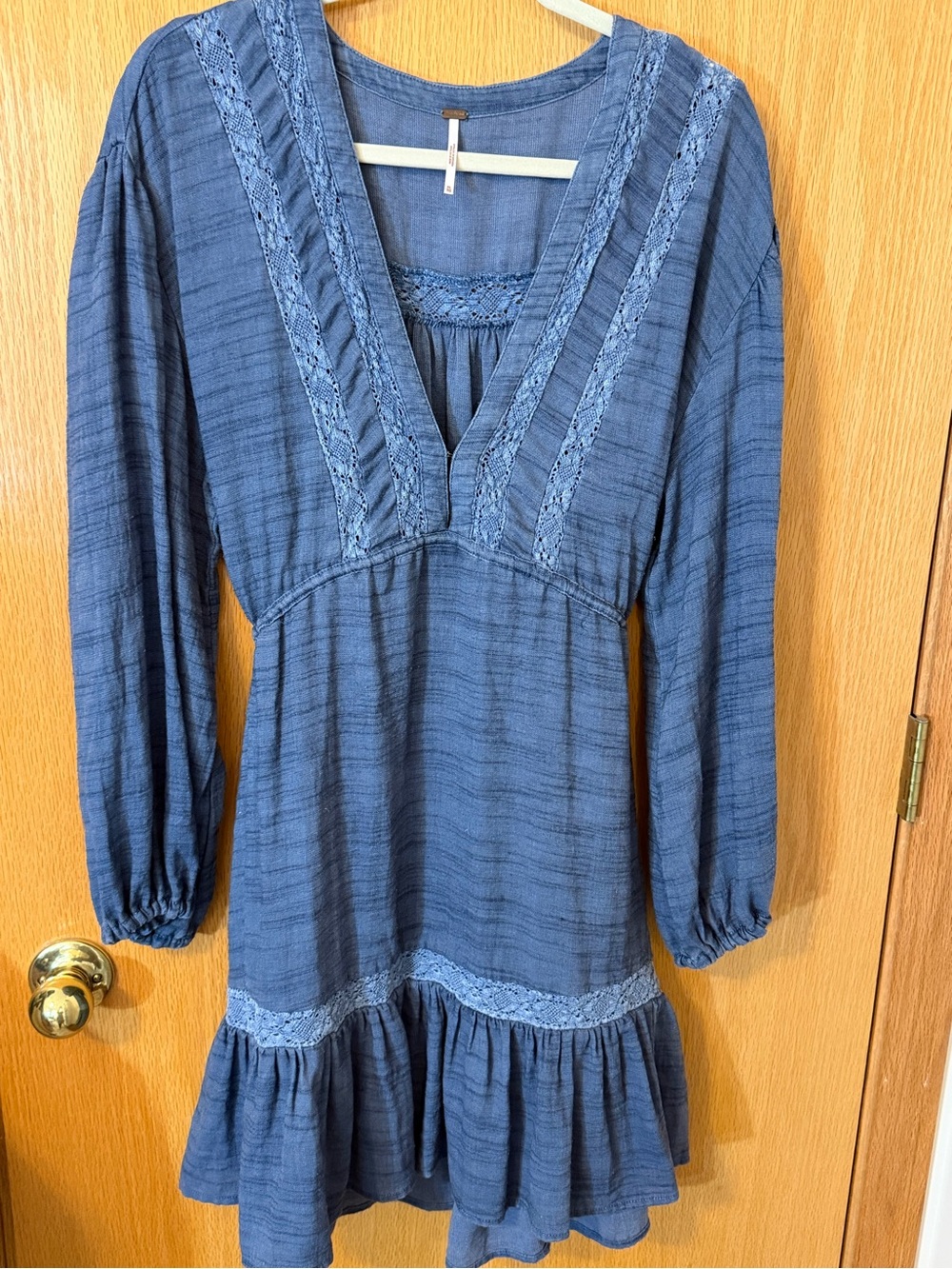 Free People Blue Cotton Peasant Western Boho Dress - Casual Tunic Style